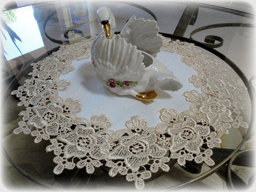 16 Rose Lace Soft Gold & White Ivory Doily Vintage Design Home