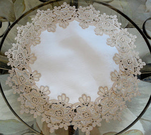 16 Rose Lace Soft Gold & White Ivory Doily Vintage Design Home