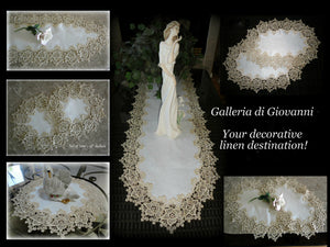 Mantel Shelf Scarf Soft Gold Rose Lace Antique White Lace 90" x 19"