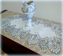 Dresser Scarf Silver Gray Lace Table Runner 29 inch Antique White Oval  Doily