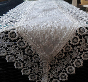 3 Piece Gift Set Ivory Princess European Lace Mantel Scarf & Two Doilies Home