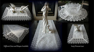 3 Piece Gift Set Ivory Princess European Lace Mantel Scarf & Two Doilies Home