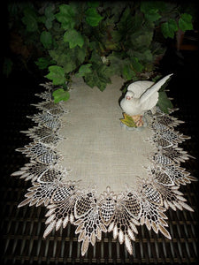 34 Inch Table Runner Dresser Scarf Neutral Feather Earth Tones European Lace Home