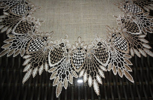 34 Inch Table Runner Dresser Scarf Neutral Feather Earth Tones European Lace Home