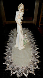 34 Inch Table Runner Dresser Scarf Neutral Feather Earth Tones European Lace Home
