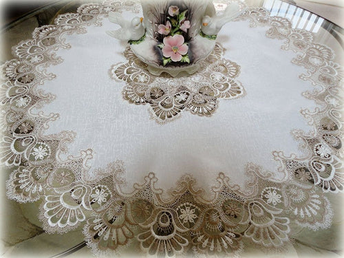 36 X-Large Lace Doily Table Topper Scarf Cocoa Brown Neutrals & White Tablecloth Round Dresser Home