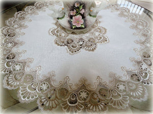 36 X-Large Lace Doily Table Topper Scarf Cocoa Brown Neutrals & White Tablecloth Round Dresser Home