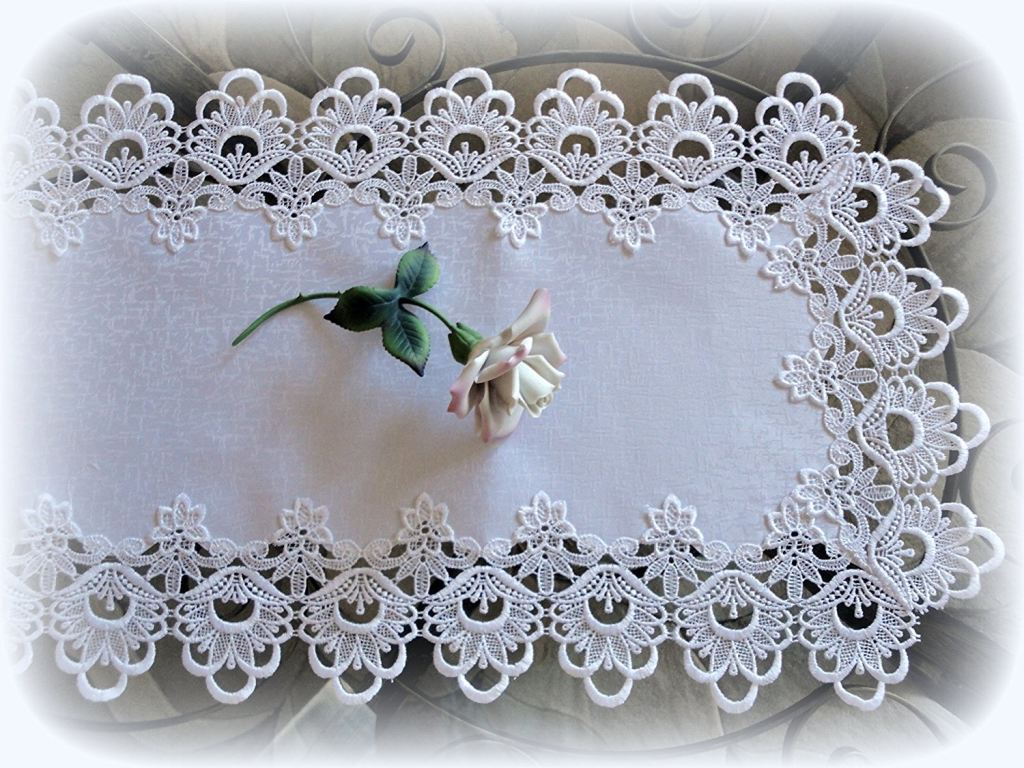71 Lace Dresser Scarf Table Runner White Flower European Doily Home