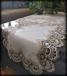 Dresser Scarf Taupe Lace 56 Inch PLUS 2 Doilies 3 Piece Set