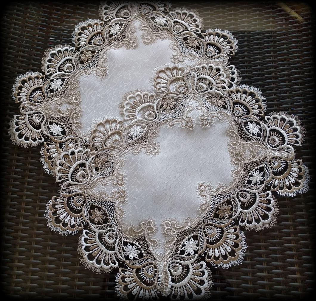 Set of Two Doilies Taupe Lace