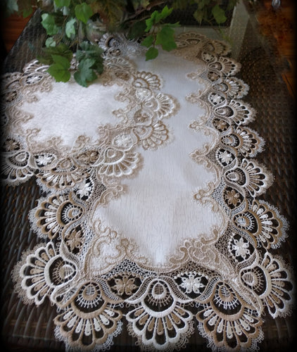 Dresser Scarf Taupe Lace 30 Inch PLUS 16