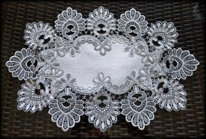 Doilies Silver Gray Lace SET of TWO Antique White Oval Dresser Scarves