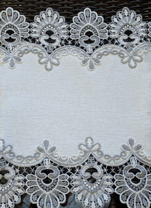 Dresser Scarf Silver Gray Lace Table Runner 54" Antique White PLUS Two Doilies