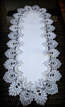 Dresser Scarf Silver Gray Lace Table Runner 54" Antique White PLUS Two Doilies