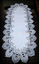 Dresser Scarf Silver Gray Lace Table Runner 35" Antique White Oval  Doily