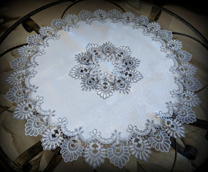 Doily Silver Gray Lace Antique White Ivory 34 Inch Table Topper