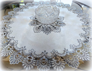 Doily Silver Gray Lace Antique White Ivory 34 Inch Table Topper