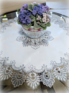 Doily Silver Gray Lace Antique White Ivory 34 Inch Table Topper