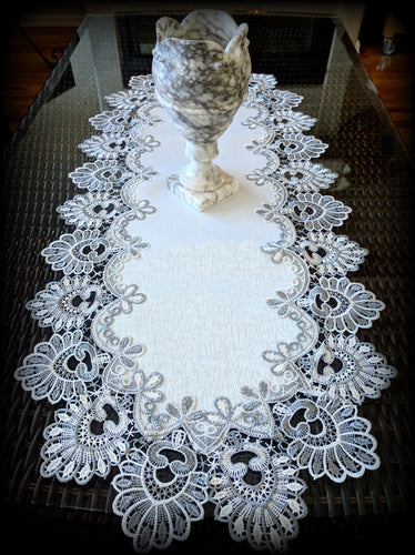 Dresser Scarf Silver Gray Lace Table Runner 35