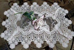 Sheer Vintage English Rose Doilies Set of 2 Place mat or End Table Doilies