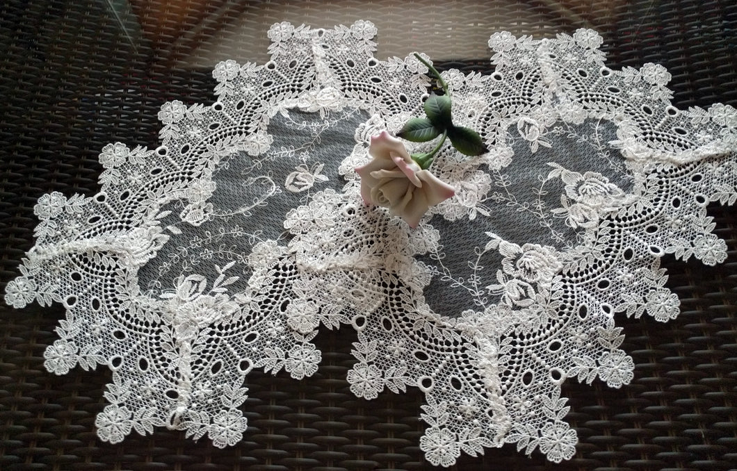 Sheer Vintage English Rose Doilies Set of 2 Place mat or End Table Doilies