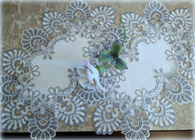 Dresser Scarf Silver Gray Lace Table Runner 54" Antique White PLUS Two Doilies