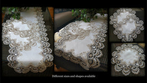 Dresser Scarf Taupe Lace 56 Inch PLUS 2 Doilies 3 Piece Set