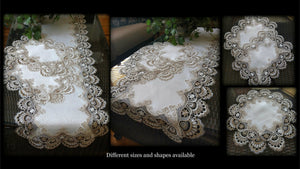 Dresser Scarf Taupe Lace 30 Inch PLUS 16" Round Doily