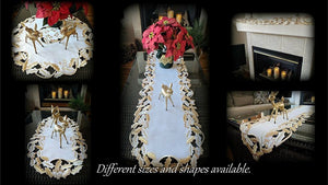 Doily Dresser Scarf Gold Mistletoe Christmas Holly 28 Table Runner Thanksgiving Home
