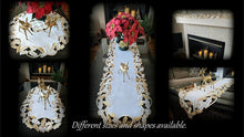 Dresser Scarf Gold Mistletoe Christmas Doily 34 Embroidered Holly Table Runner Thanksgiving Home