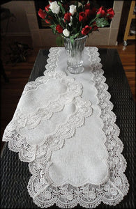 Dresser Scarf Royal Rose European Lace White Table Runner 54 Inch Plus Two Place Mats Or End Doilies Home