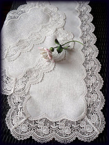 Dresser Scarf Royal Rose European Lace White Table Runner 54 Inch Plus Two Place Mats Or End Doilies Home