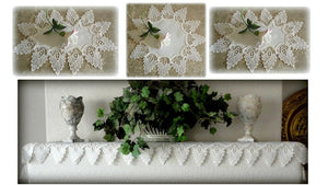 Four Piece Set Creamy White Mantel Scarf Plus Three Doilies Formal European Lace Home