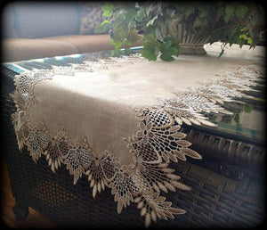 Lace 72 Table Runner Dresser Scarf Neutral Doily Earth Tones European Home