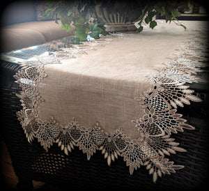 Lace 72 Table Runner Dresser Scarf Neutral Doily Earth Tones European Home