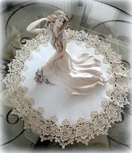 Large Doily 23 Rose Lace Soft Gold & White Ivory Vintage Design Table Topper Dresser Scarf Home