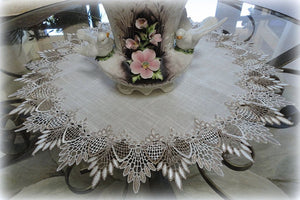 Large Doily Table Topper Dresser Scarf Neutral Earth Tones Lace Home