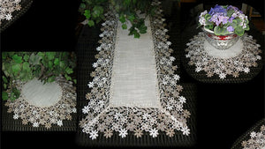 Linen Gift Set Sophisticated Floral Lace 54 Dresser Scarf Plus 2 Large 19 Doilies Neutral Earth Tones European Design Home