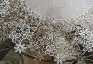 Linen Gift Set Sophisticated Floral Lace 54 Dresser Scarf Plus 2 Large 19 Doilies Neutral Earth Tones European Design Home