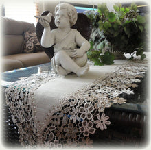 Linen Gift Set Sophisticated Floral Lace Dresser Or Mantel Scarf 65 Neutral Earth Tones Plus Two Large Doilies Home
