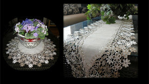 Linen Gift Set Sophisticated Floral Lace Dresser Or Mantel Scarf 65 Neutral Earth Tones Plus Two Large Doilies Home