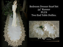 Rose Lace Dresser Scarf 54 Plus Set Of 2 Doilies Soft Gold & White Home
