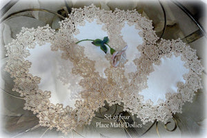 Rose Lace Dresser Scarf 54 Plus Set Of 4 Place Mats (18.5X12) Soft Gold White Doily Home