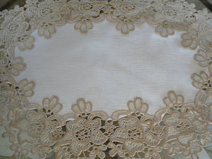 Rose Lace Dresser Scarf 54 Plus Set Of 4 Place Mats (18.5X12) Soft Gold White Doily Home