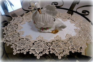 Rose Lace Set Of 2 Place Mats/doilies (18.5X12) Soft Gold & White Doily Home