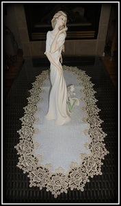 Rose Lace Table Runner Dresser Scarf 35 Soft Gold & White Doily Home