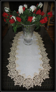 Rose Lace Table Runner Dresser Scarf 35 Soft Gold & White Doily Home