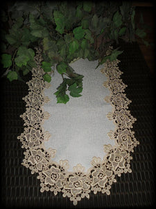 Rose Lace Table Runner Dresser Scarf 35 Soft Gold & White Doily Home