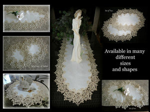 Rose Lace Table Runner Dresser Scarf 54 Soft Gold & White Doily Home