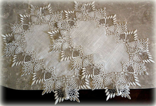 Set Of Two Doilies Dresser Scarf Neutral Earth Tones European Lace Place Mats Home